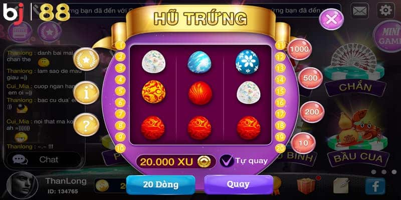 Tỷ lệ quay trúng thưởng trong nổ hũ sấm truyền BJ 88